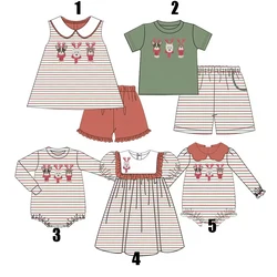 Hot Selling Christmas Sibling Set Animal Print Boutique Short Sleeve Shorts Set Baby Fashion Onesie