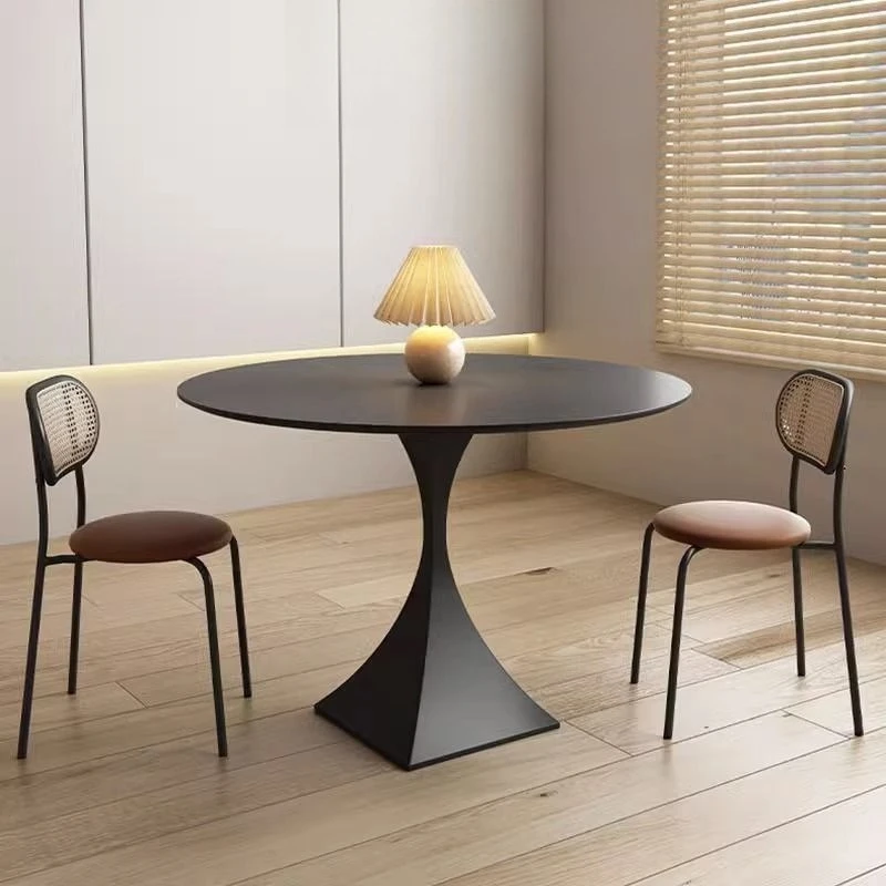 

Cream wind rock board dining table and chairs simple small apartment household round table restaurant modern casual solid table