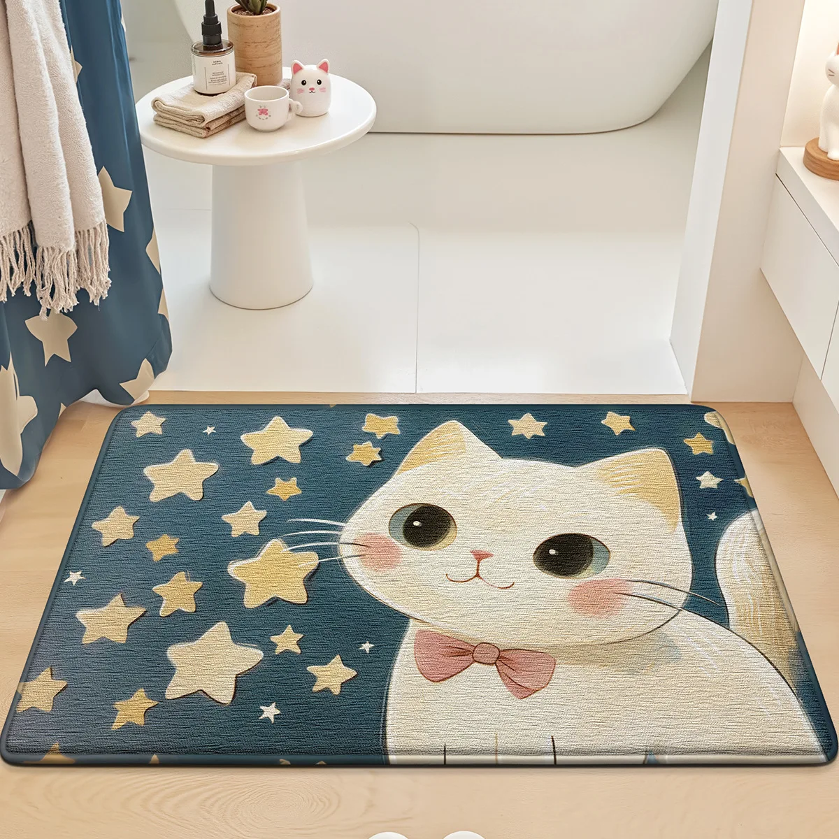 

Adorable Cartoon Cat Bath Mat - Soft Cotton Velvet with Memory Foam Feel | Ultra Absorbent & Quick Dry | Non-Slip Bathroom Rug