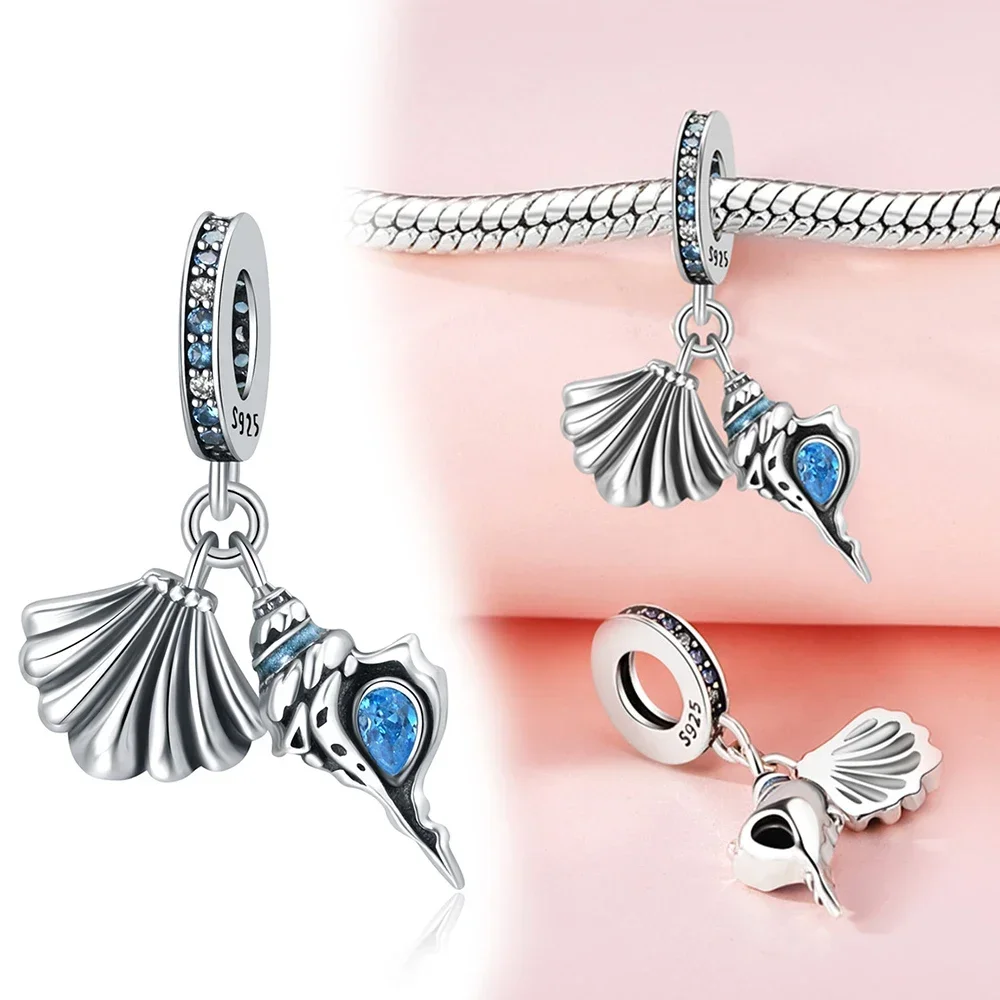 女性のためのスターリングシルバーオーシャンとハートのペンダント,925コレクション,ペンダント,シェルの形をした3D,グラデーション,エポキシ,ジュエリーギフト