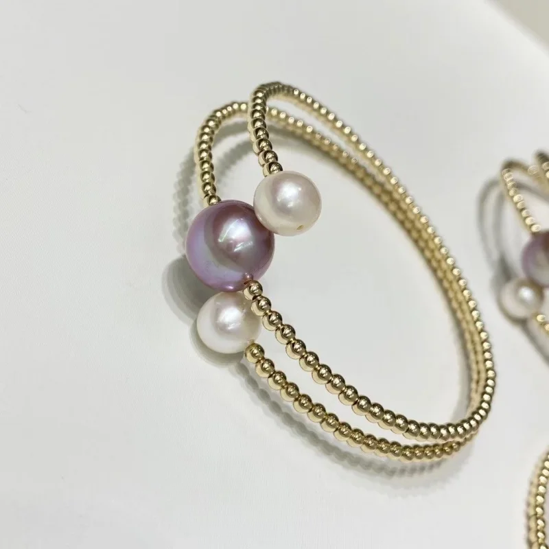 

SGARIT Authentic Freshwater Purple Pearl Bracelet For Women 14K Gold Filled Natural 3 Beads Bracelet Fine Elegant Jewelry