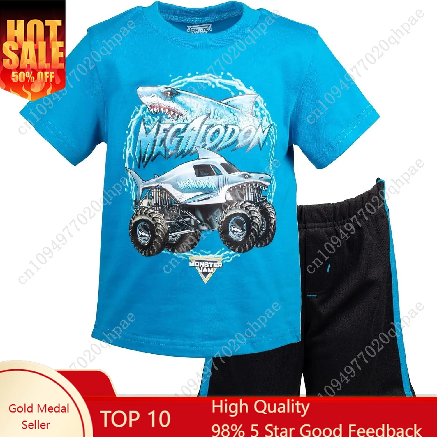 

Monster Jam T-Shirt and Mesh Shorts Outfit Set Toddler to Big Kid Grave Digger El Toro Loco Megalodon