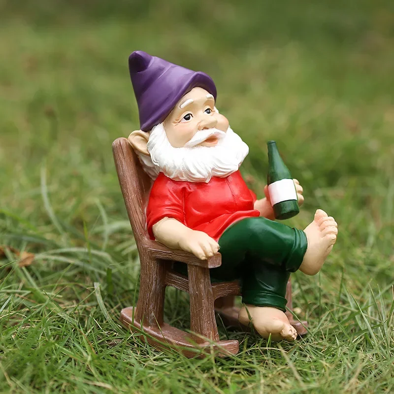 

Garden Ornaments Rocking Chair Dwarf Cartoon Pastoral Resin Crafts Yard Decorations Figurines & Miniatures