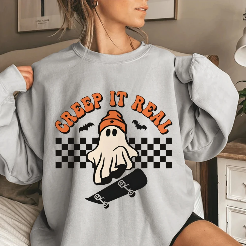 Retro Halloween Creep It Real sudaderas fantasma Skateboarding gráfico suéter Halloween Top ropa temporada espeluznante Otoño Invierno