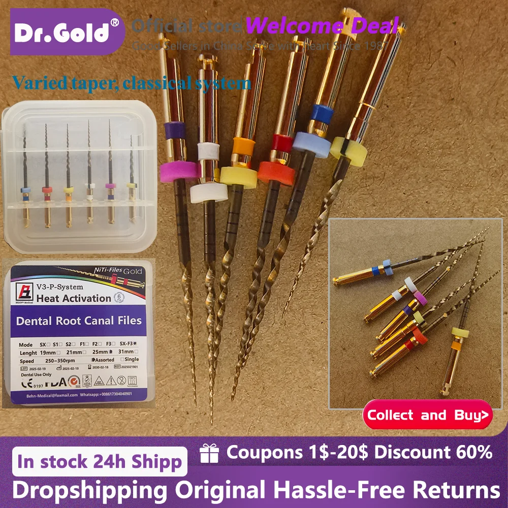 

BEHN Dental Instrument Heat Activation Super File Gold Rotary Flexible Engine SX-F3 Taper Files Root Canal Dentist Tool Material