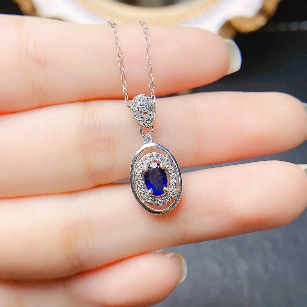 FS 4*6mm Natural Sapphire S925 Sterling Silver Pendant Necklace for Women Fine Fashion Charm Weddings Jewelry Certificate