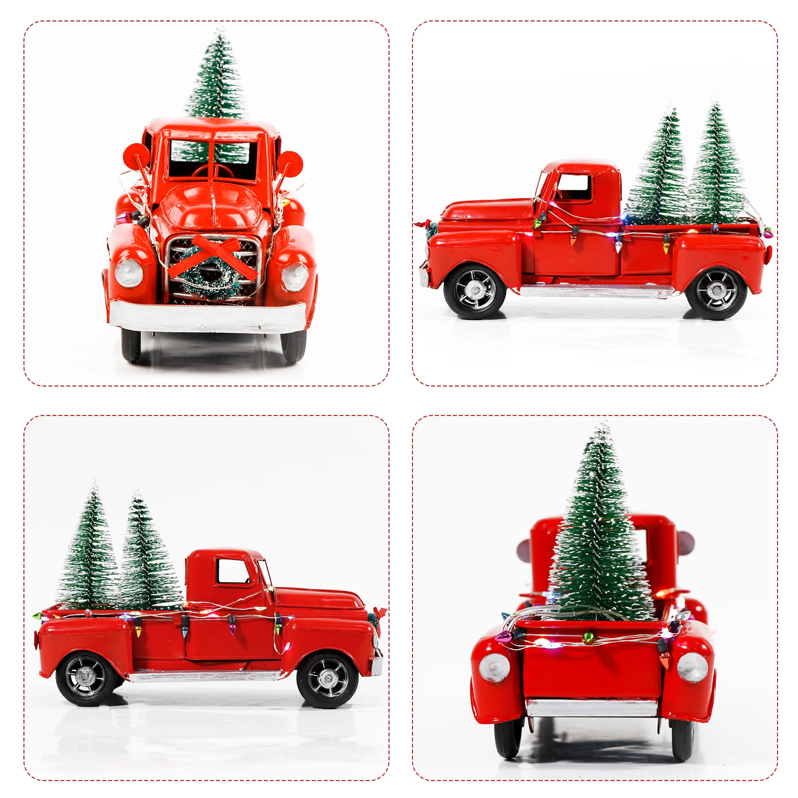 OurWarm Christmas Red Truck Desktop Decoration Ornaments Kids Xmas New Year Gifts Vintage Metal Home Decoration