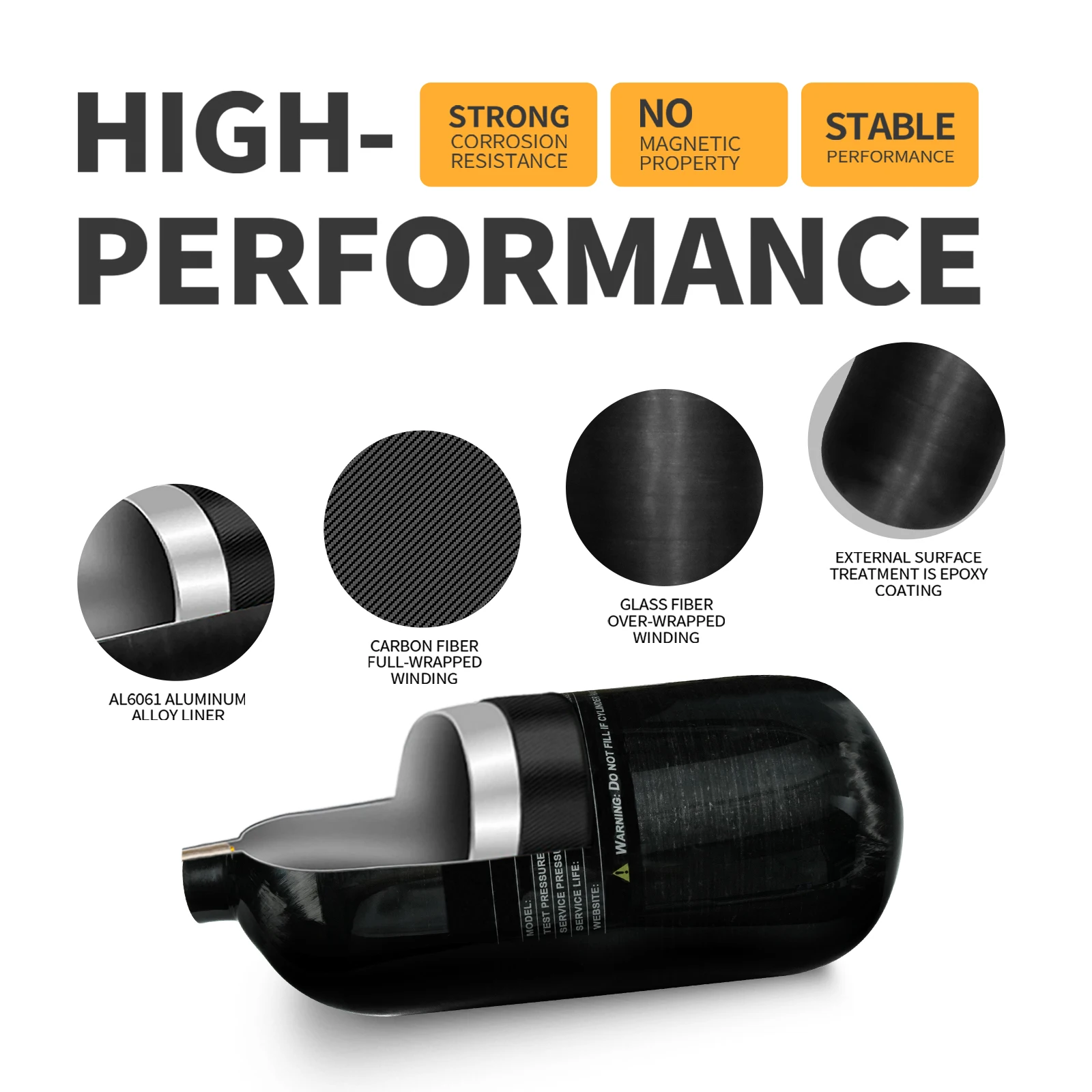 Imagem -03 - Tuxing-mini Tanque de Mergulho Fibra de Carbono Cilindro Hpa Air Bottle 4500psi 300bar 2.7l Apto para Combate a Incêndios M18 1.5