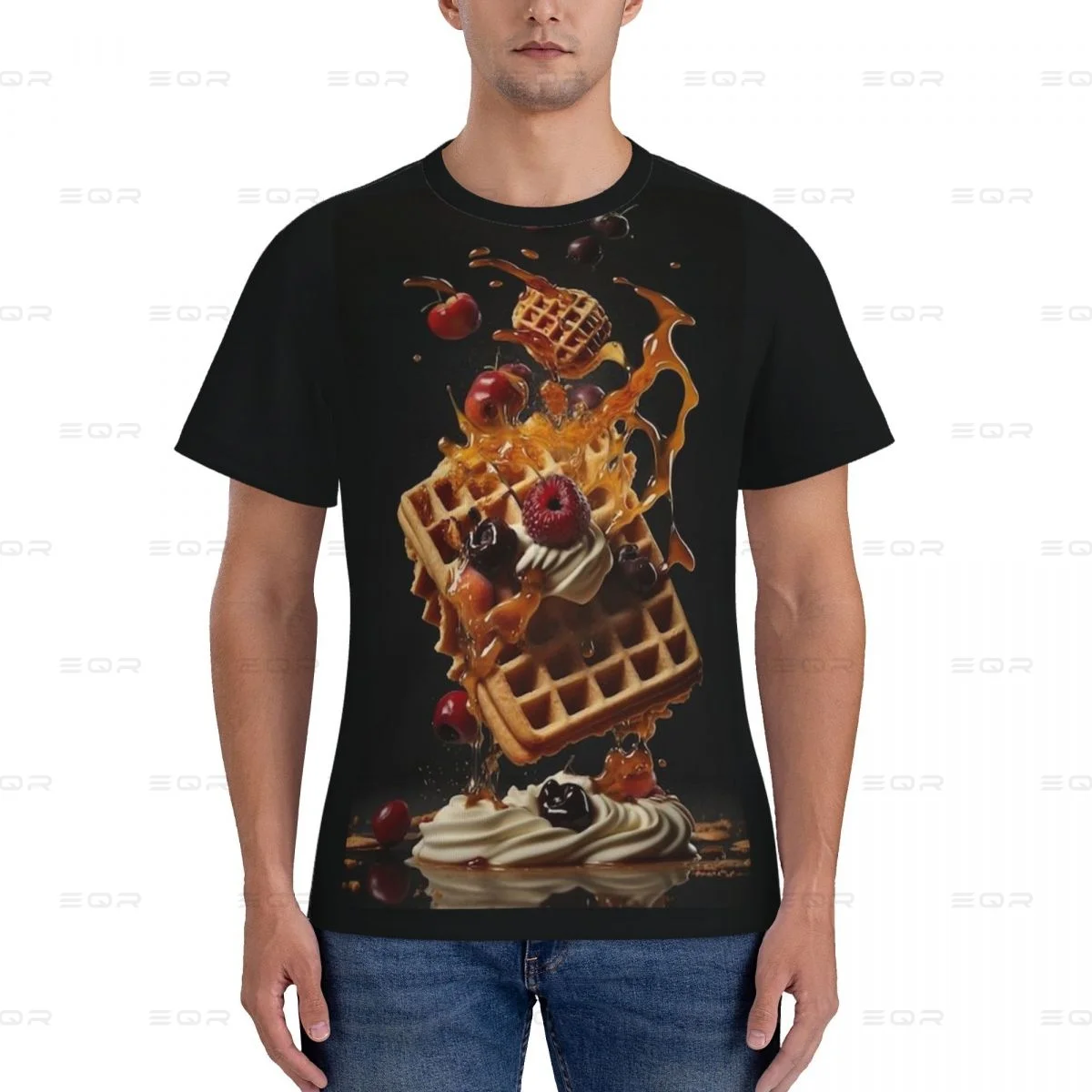 Nutty Chocolate Ice Cream Waffle Men's round neck T-shirt,ModernNovelty all the year round Gift,3D print