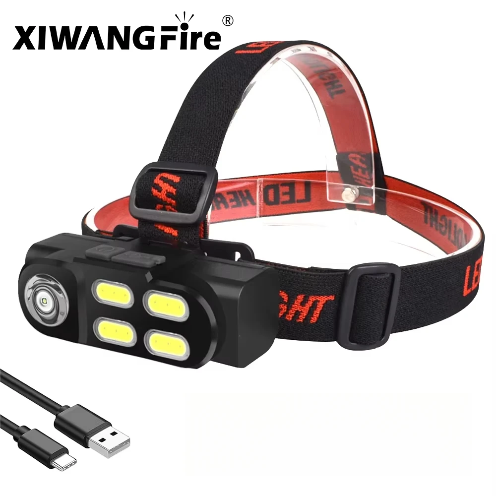 

Portable Mini Headlamp XPE+4COB LED Headlight USB Rechargeable Head Lamp Use 18650 Battery Camping Light Night Fishing Lantern