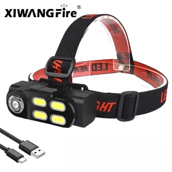 Portable Mini Headlamp XPE+4COB LED Headlight USB Rechargeable Head Lamp Use 18650 Battery Camping Light Night Fishing Lantern