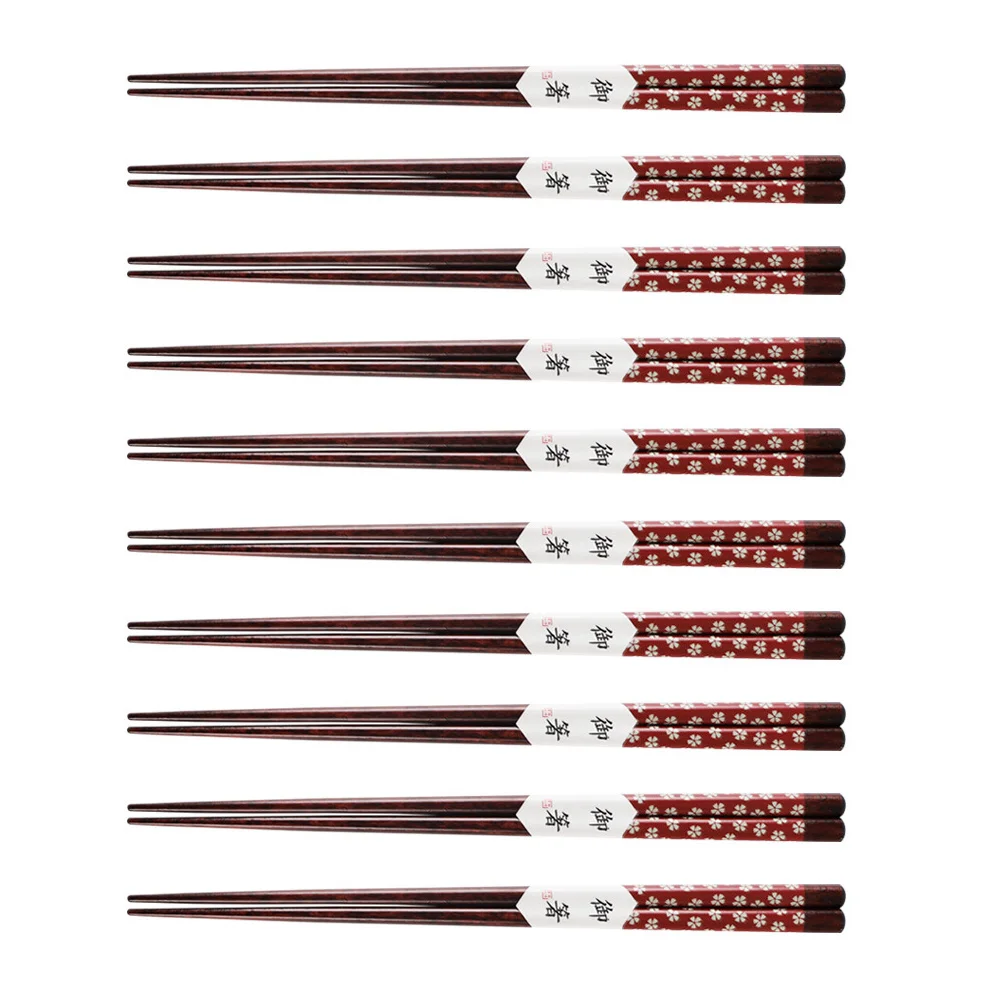 

10 Pairs Cherry Blossom Wooden Chopsticks Home Tableware Japanese Style Kitchen Supplies Portable Travel Lightweight Practical