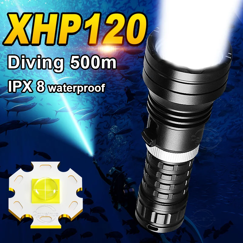 10000LM XHP120 LED High Power Diving Torch IPX8 Professional Diving Flashlight Underwater Lantern Scuba Diving Waterproof Lamp