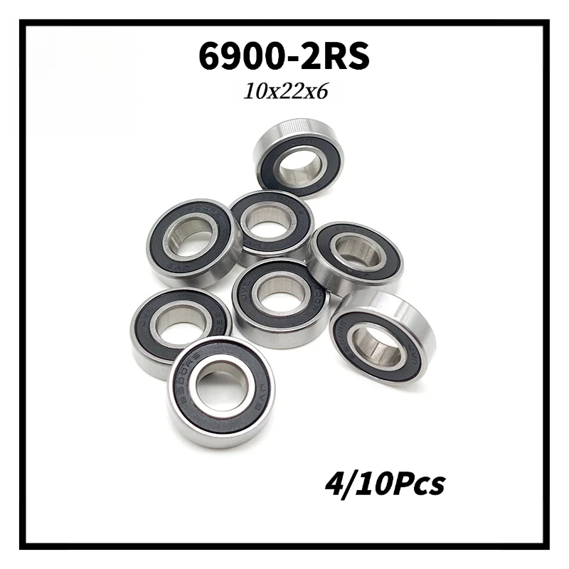 4/10 Stück 6900-2RS dünnwandige Rillenkugellager, 10 x 22 x 6 mm, doppelt gummigedichtete Miniaturlager aus Chromstahl