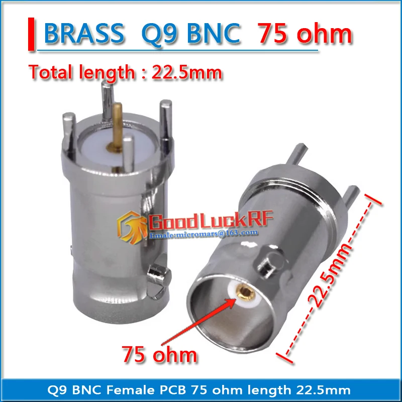 

High-quality 75 ohm Q9 BNC Female Plug solder cup PCB 4 needle Nickel Plated Brass 22.5 mm 50ohms RF Connector Coaxial Adapters