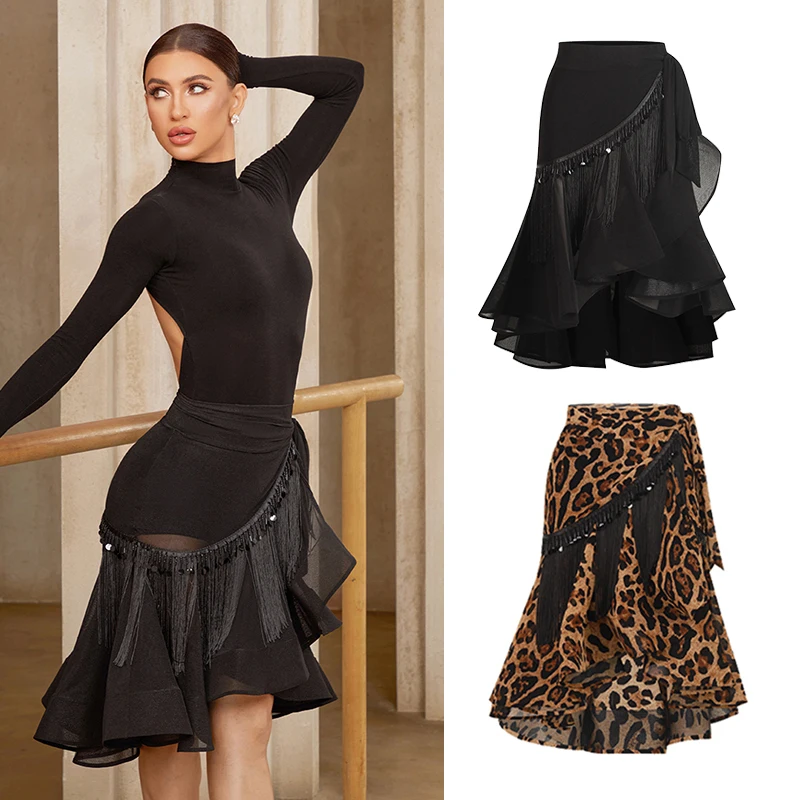 

New ZYM Latin Dance Skirt Women Fishbone Hip Scarf Fringe Skirt Adult Cha Cha Dance Performance Costume Practice Wear DNV24654