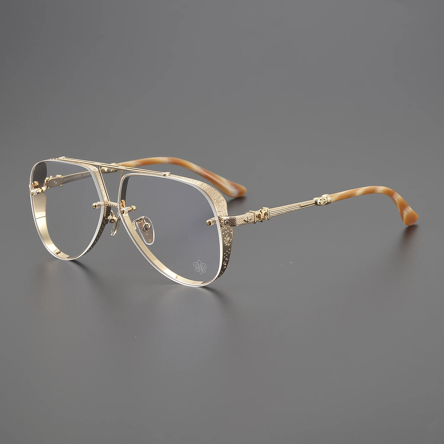 Anti Blue Light Lenses Titanium Eyeglass Frame Rectangular Full Frame Fashionable Carved Optical Prescription Glasses Unisex