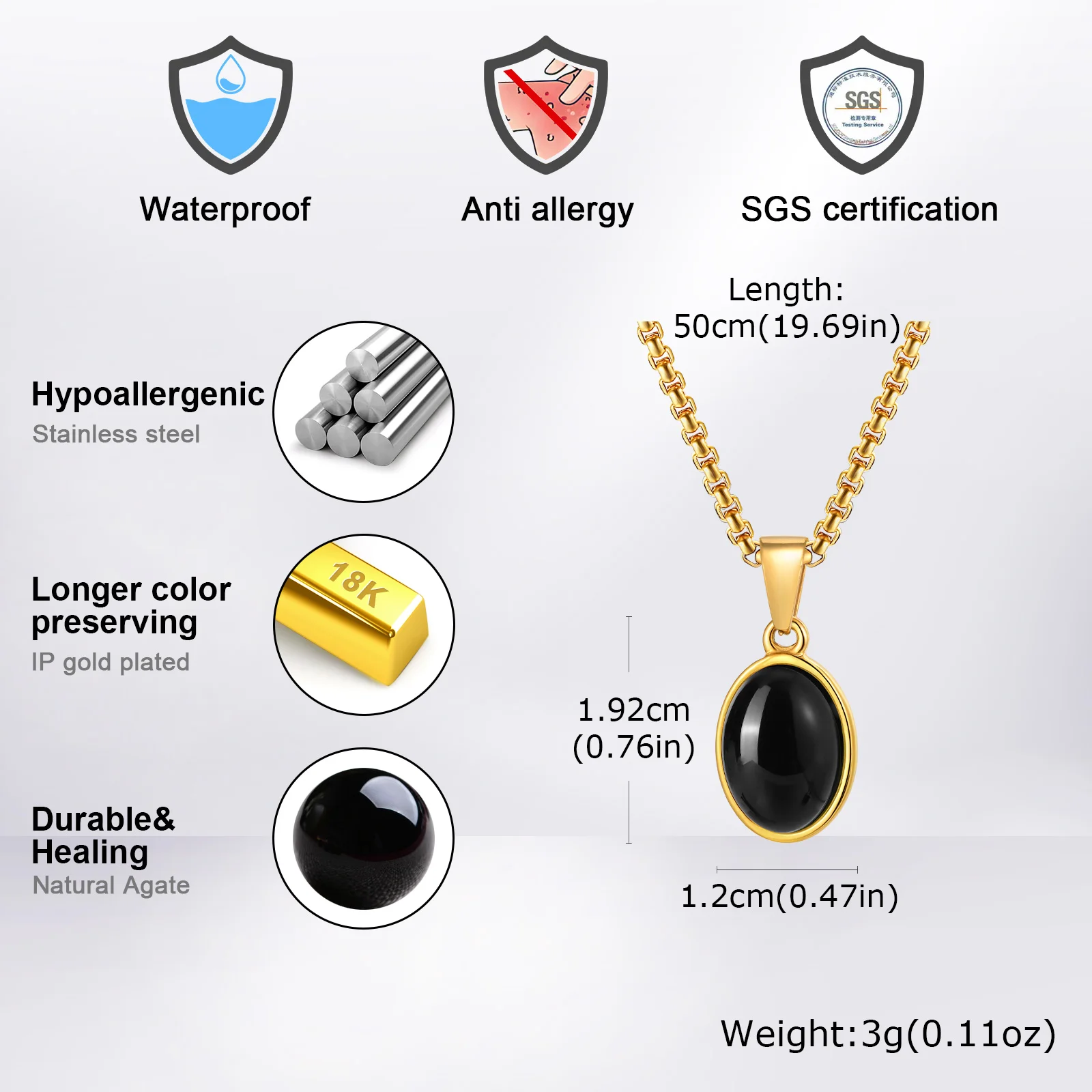 Herren Mode Minimalistische Halskette mit Natürlichem Tigeraugenstein, Edelstahl Geometrischer Anhänger, Punk Vintage Schmuck – Detail 12