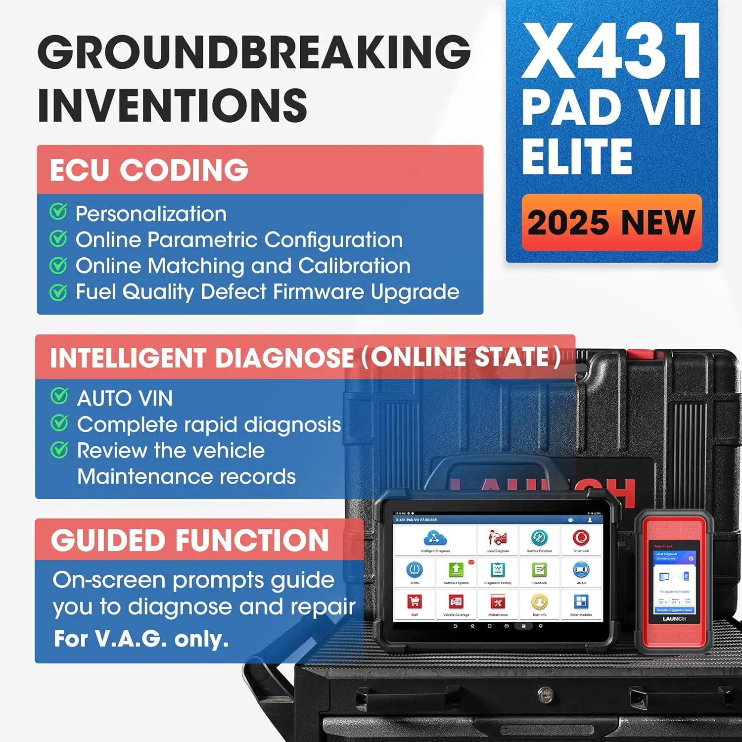 LAUNCH X431 PAD VII Elite 2025 Newest Top J2534 Reprogramming Tool Intelligent Topology Map Bi-Directional Diagnostic Scanner