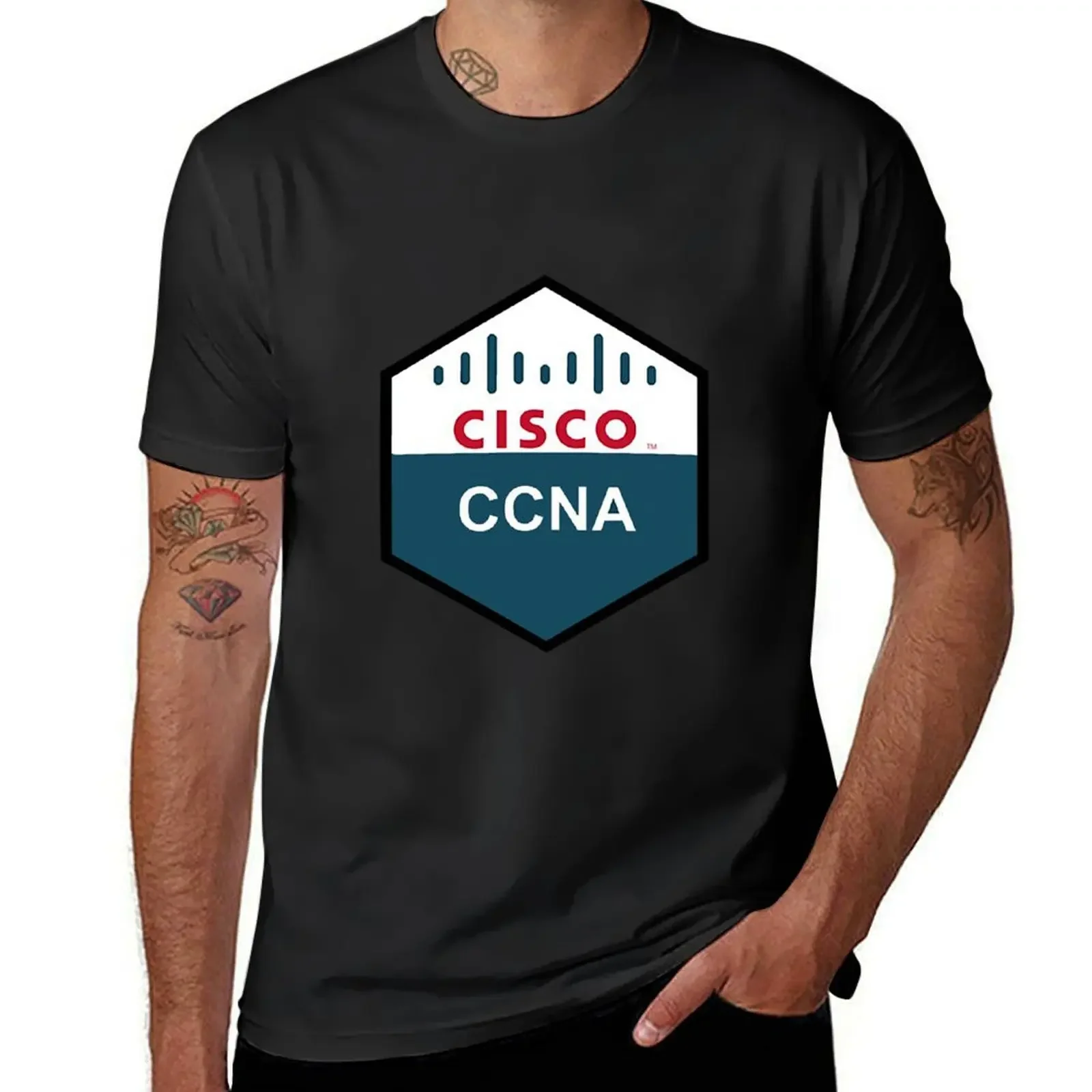 Мужская хлопковая футболка с принтом Cisco CCNA, шестиугольная футболка для влюбленных