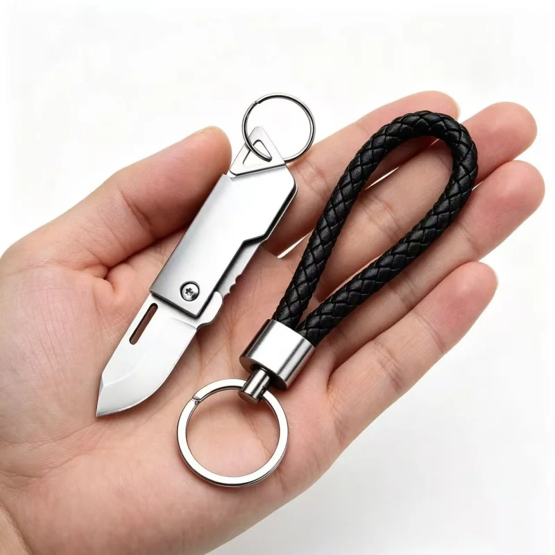 Klappmesser mit schwarzem geflochtenem Schlüsselanhänger-Set, scharfer tragbarer Taschenmesser, Mini-Messer für Camping & Paketöffnung, ideales Geschenk – Detail 2