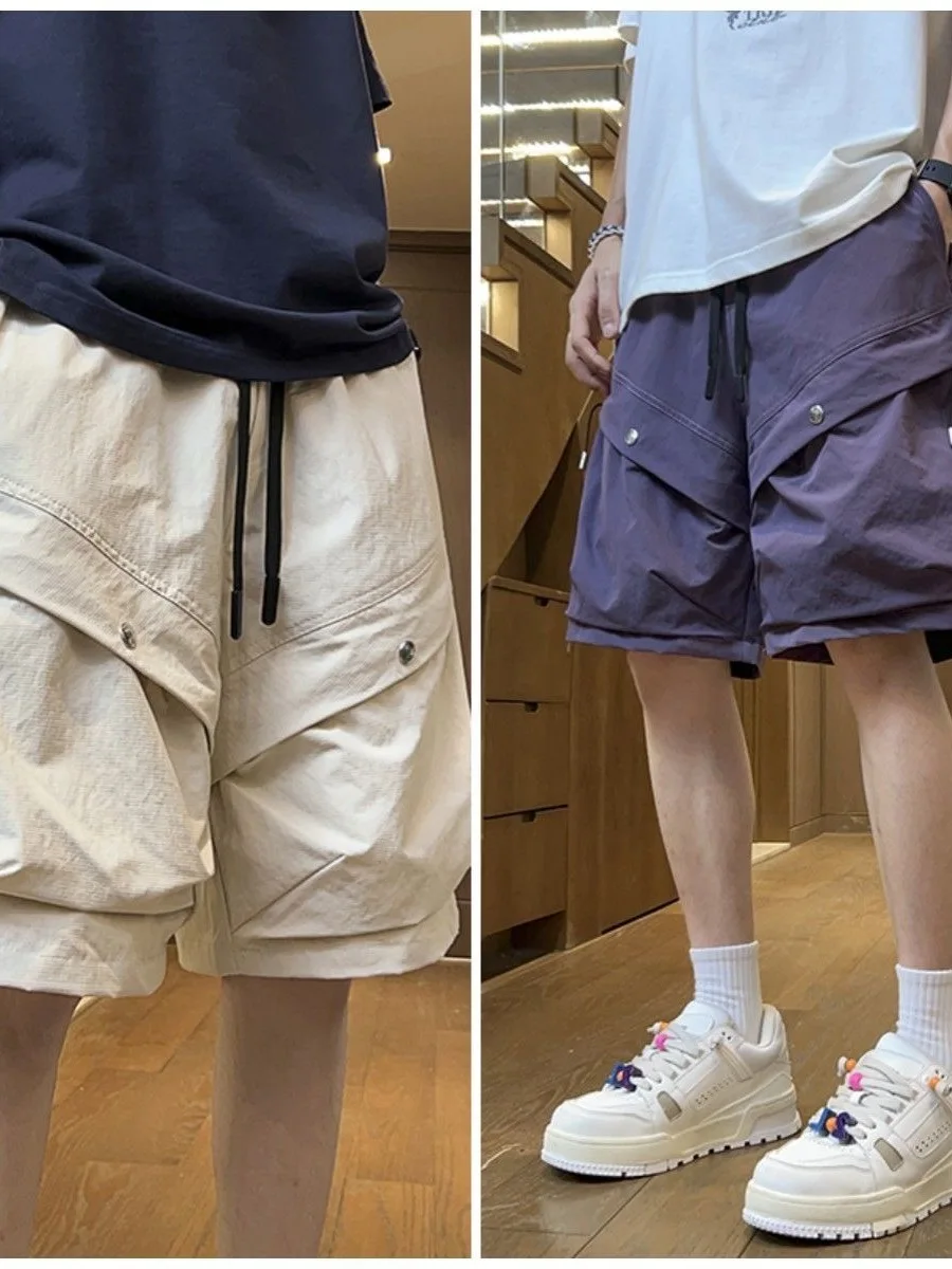 

Men's Workwear Shorts Summer Trendy High Street Sporty Mid-Length Quick-Dry Five-Quarter Casual Pants with Pockets Polyester ...