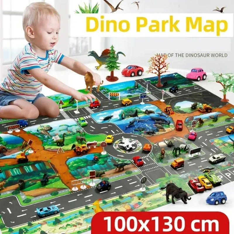 Children\'s Traffic Map Game Mat Portable Map Baby Educational Carpet Simulation Car Traffic Sign Toy Baby Crawling Mat Gift