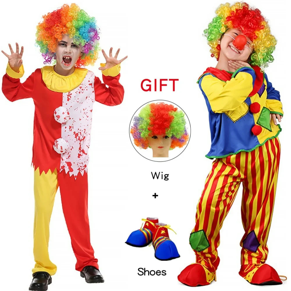 Carnival Variety Children Funny Clown Costumes Christmas Boy  Joker Costume Cospaly Party Dress Up Clown Suits