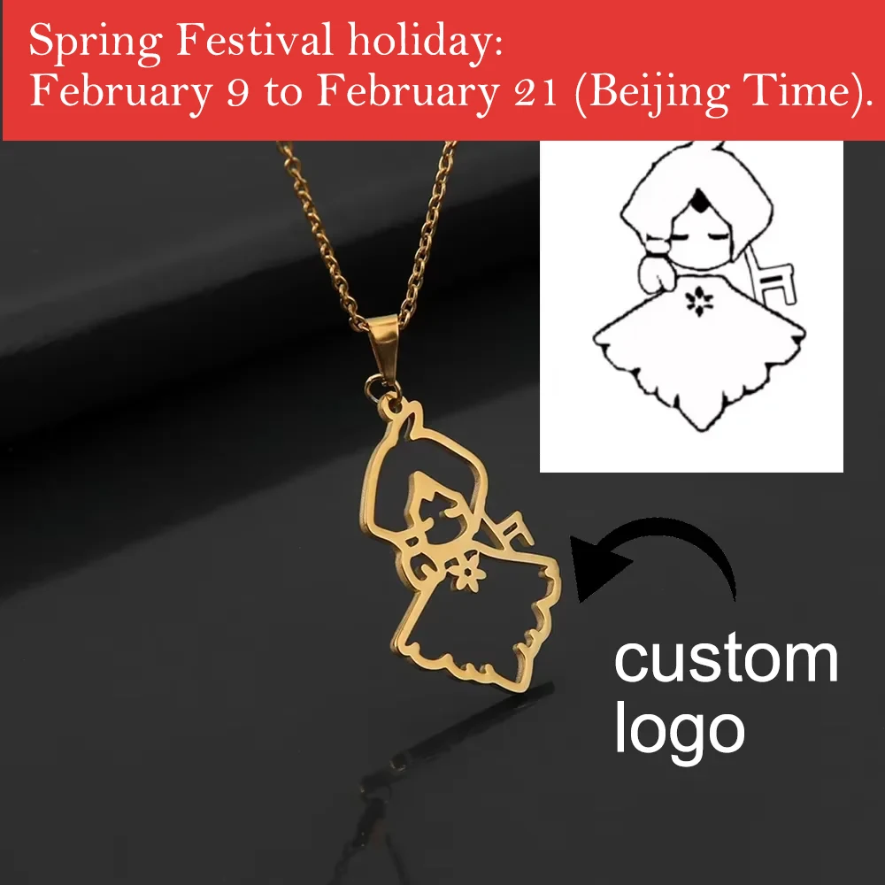 

Custom Logo Picture Pendant Necklace For Women Girl Stainless Steel Birthday Gift Children's Drawing Photo Personalized Jewelry