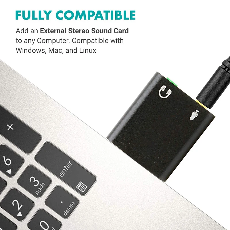 ترقية ميكروفون TRS مقاس 3.5 مم إلى بطاقة الصوت الخارجية USB 2.0 للكمبيوتر الشخصي
