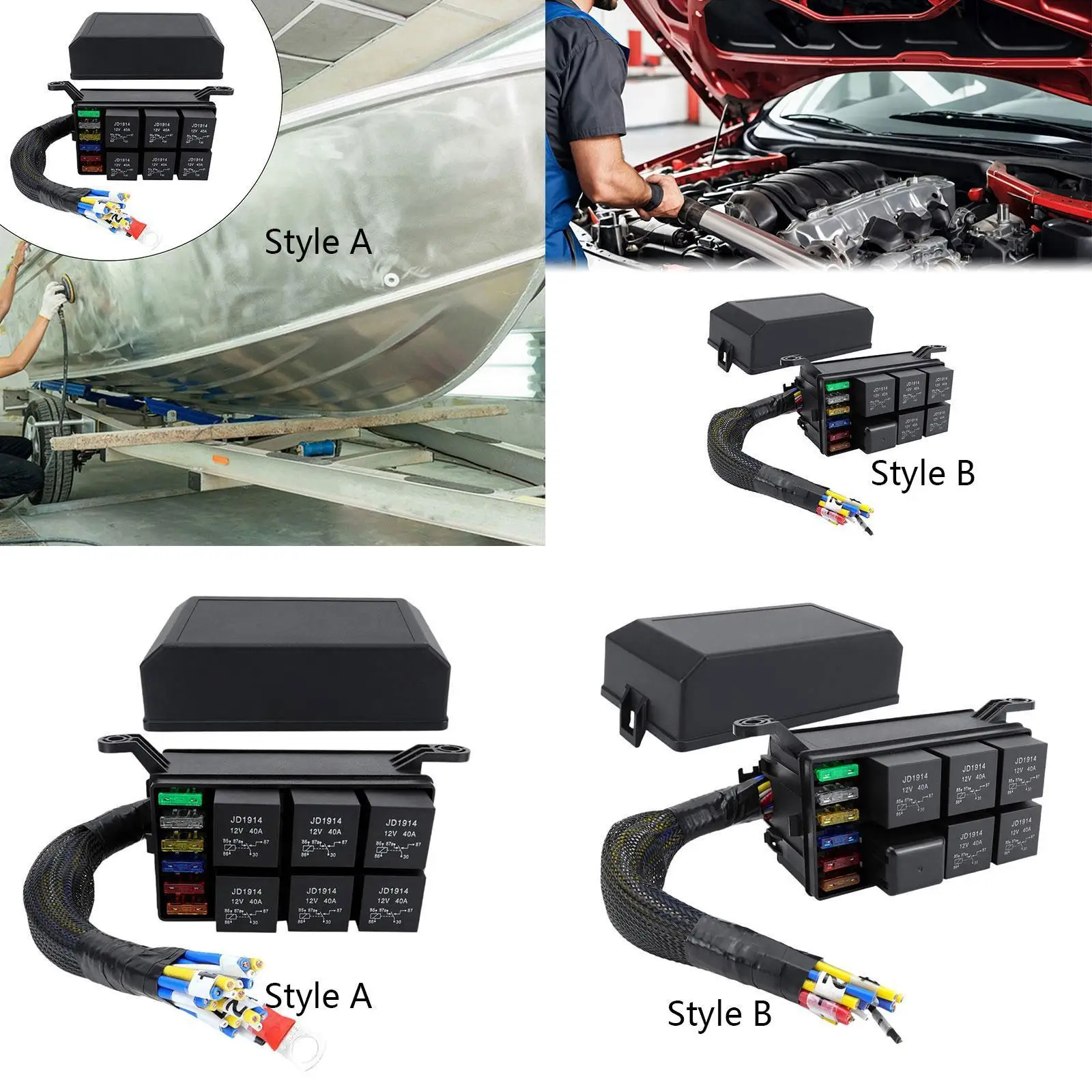 

12V Relay Box Block with Fuse Slots Sturdy Black Compact Panel for Automotive Car Boat Marine Applications