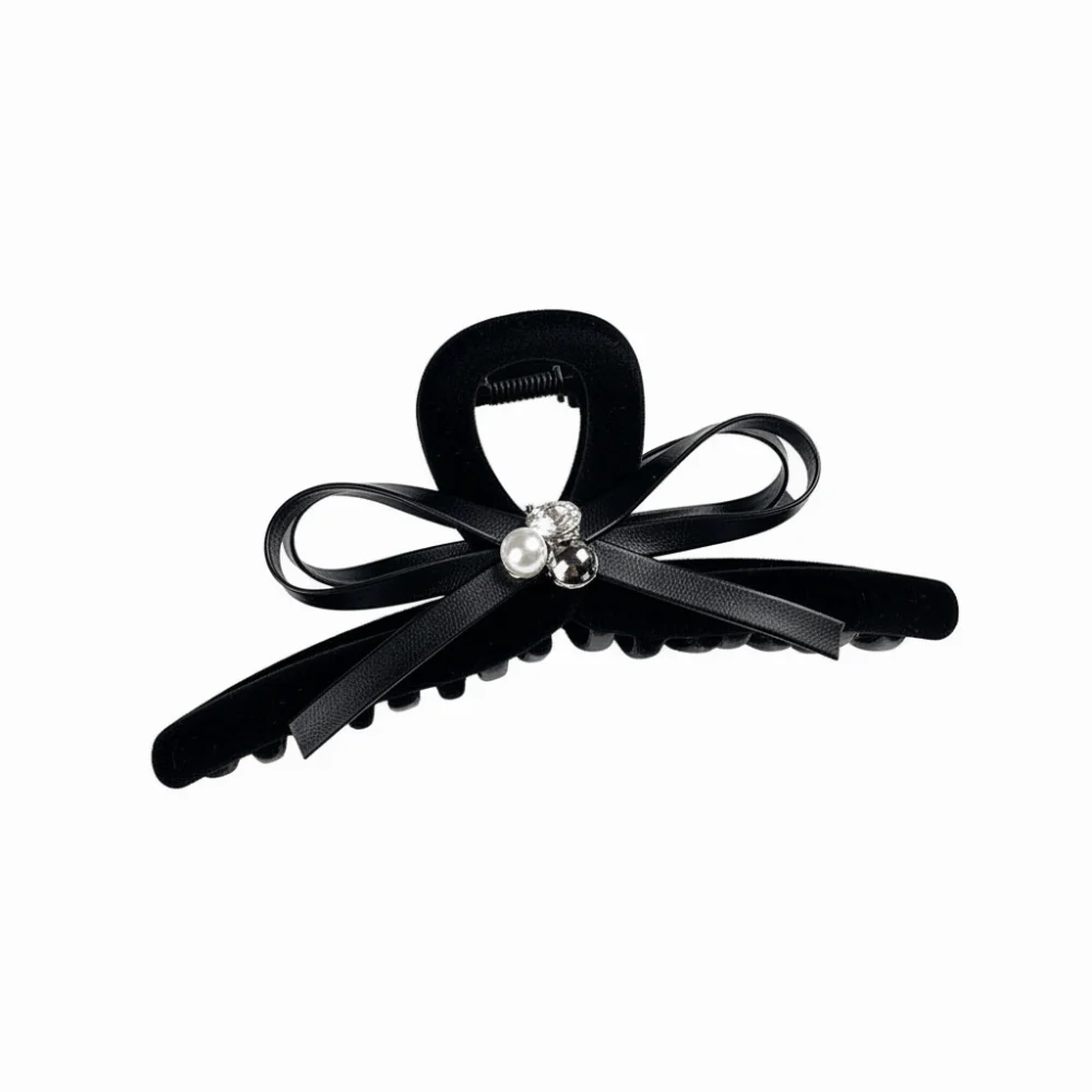 Portable Black Memorial Black Hair Claw with Bow Side Fabric Hair Band Hairpin for Girls