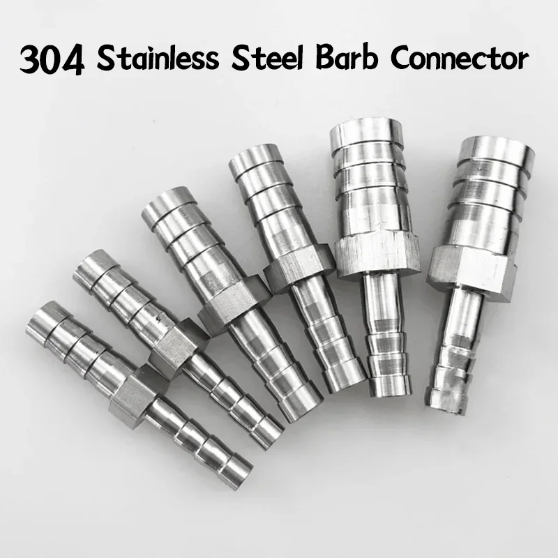 304 Stainless Steel 2-Way Barbed Connector Reducing/Equals Coupler OD 4 6 8 14 15 16 19 20 22 25 32mm Water Hose Fitting