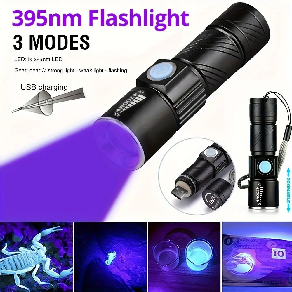 UV LED Portable Flashlight 395nm Black Light Wavelength Violet Flashlight Pet Urine Scorpion Feminine Hygiene Detector Torch