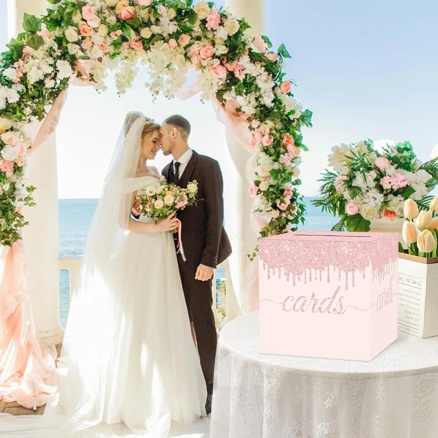 Boîte à cartes rose pour fête, 8.7 pouces, cartes cadeaux, support de réception pour mariage, réception nuptiale, remise de diplôme, anniversaire, retraite, spectacle pour bébé