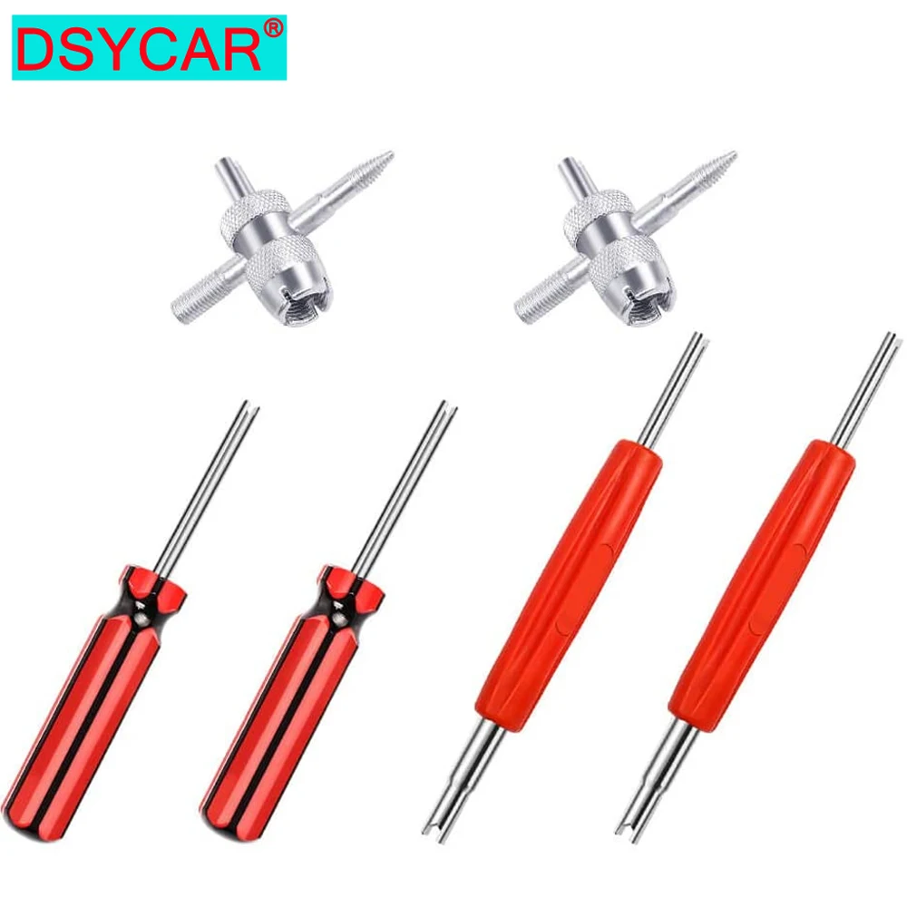 

DSYCAR 6Pcs Tire Valve Stem Removal Tool - Single and Double Heads Valve Core Remover, 4-Way Valve Tool