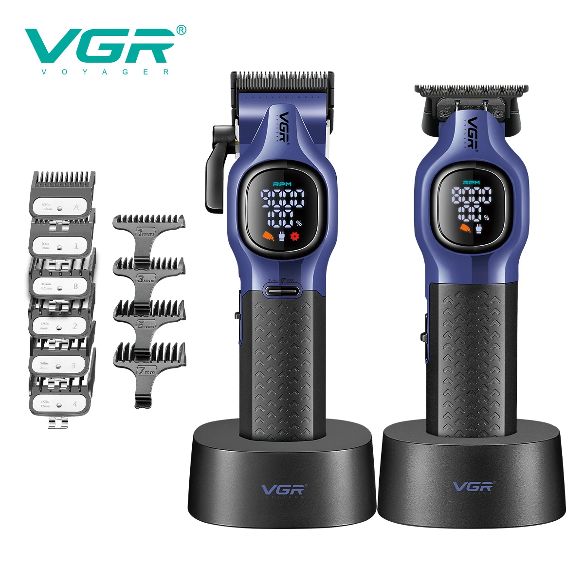 Vgr 886 conjunto de máquina de cortar cabelo masculina 9000 rpm máquina de corte de cabelo recarregável conjunto completo base aparadores de cabelo homem 37