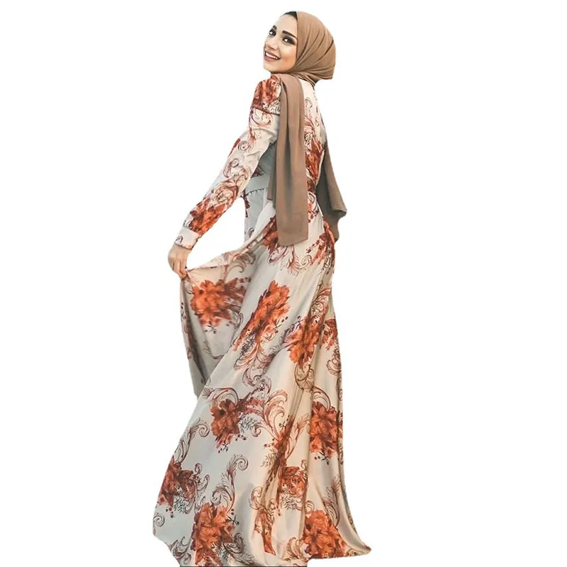 2022 Women Fashion Print Muslim Maxi Dress Luxury Ethnic Embroidery Party Dresses Slim Fit Classic Islam Moroccan Maxi Dress