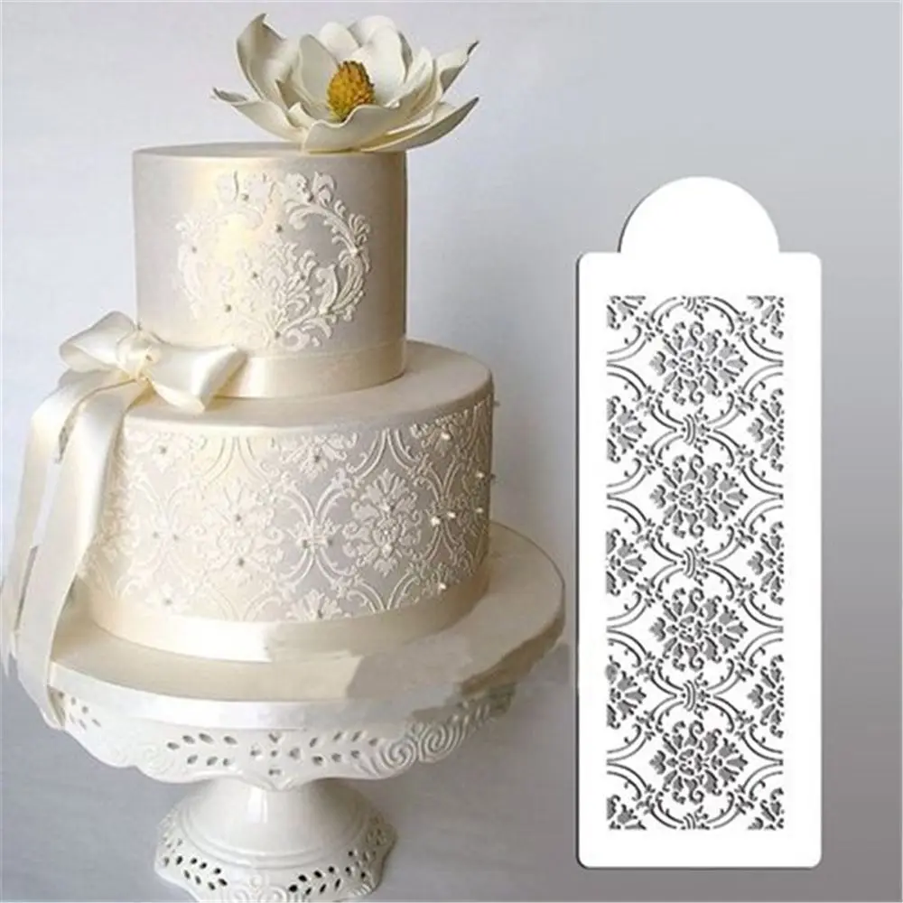 Hot Damask Lace Border Cake Side Cupcake Embossing Stencil Decoration Surrounding Fancy Fondant Mold Hollow Template Baking Tool