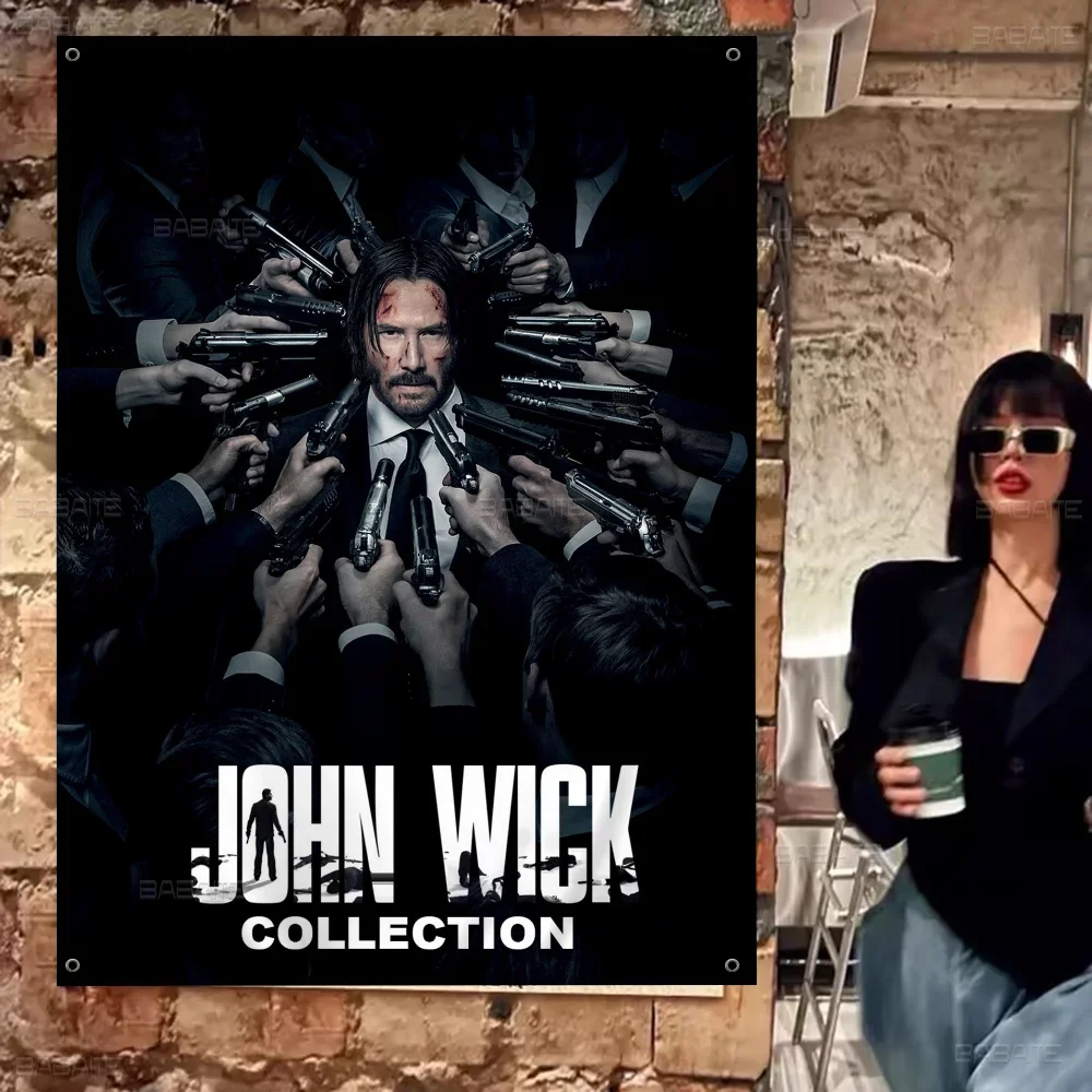 Classic Movie John Wick Banner Art Printing Japanese Wall Flag Anime Wall Hanging Home Decor