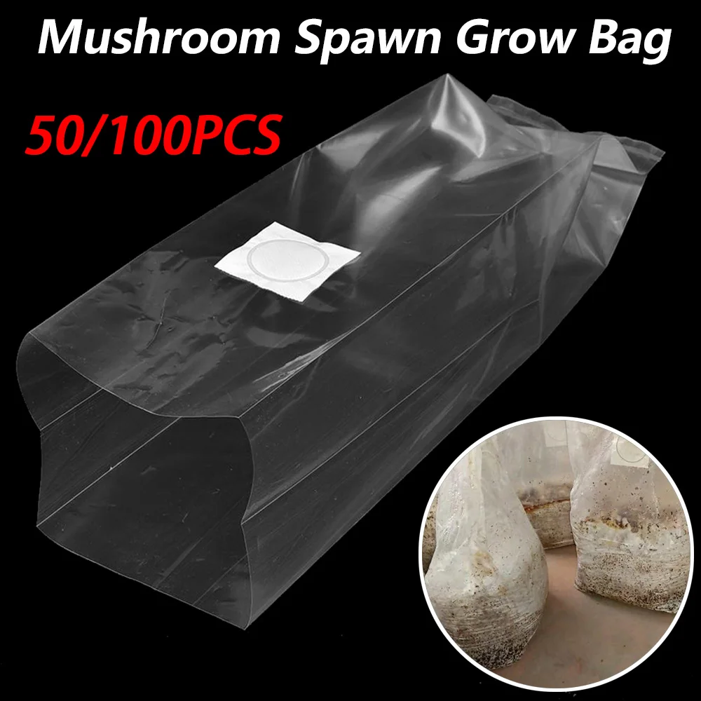 100/50pcs Mushroom Spawn Grow Bags Pots Growing Planter Plastic High Temp PVC Planting Breathable Nursery Bags Garden Supplies