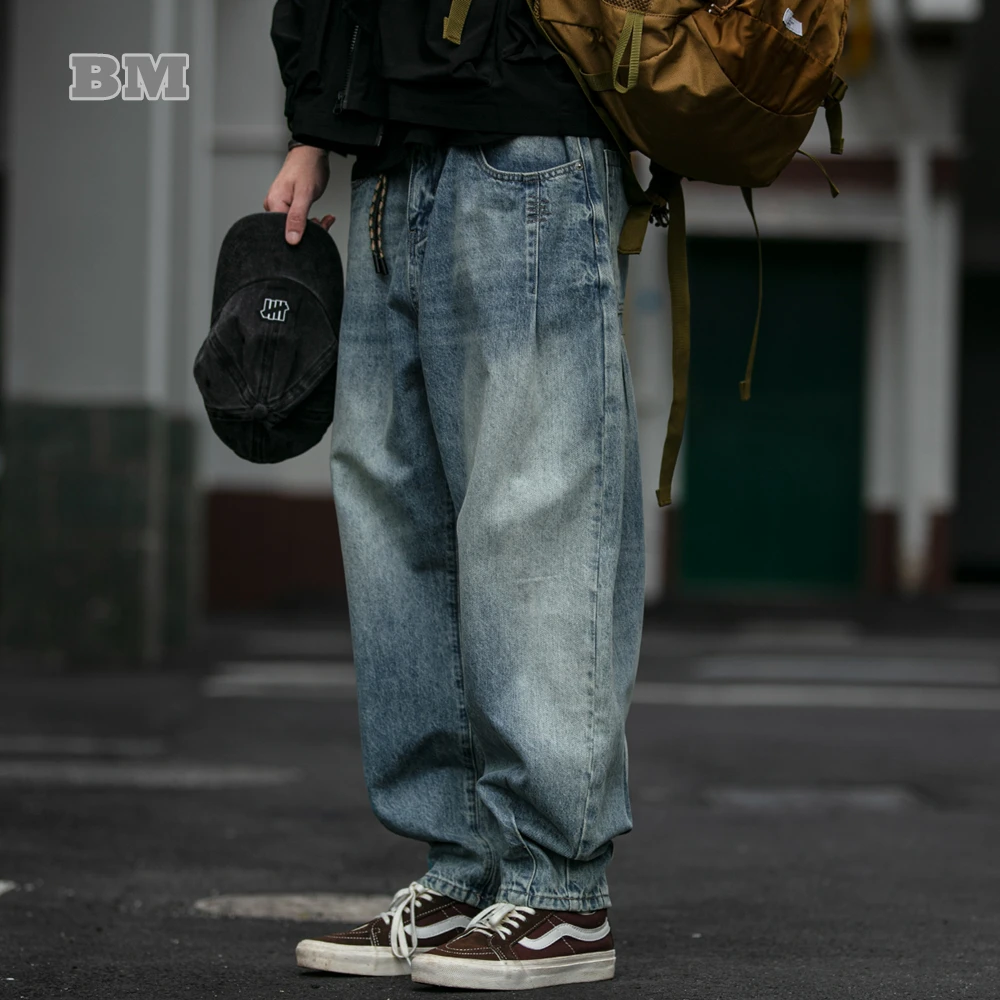 American Vintage High Quality Denim Cargo Pants Men Clothing Streetwear Loose Skate Jeans Harajuku Casual Harem Trousers Male