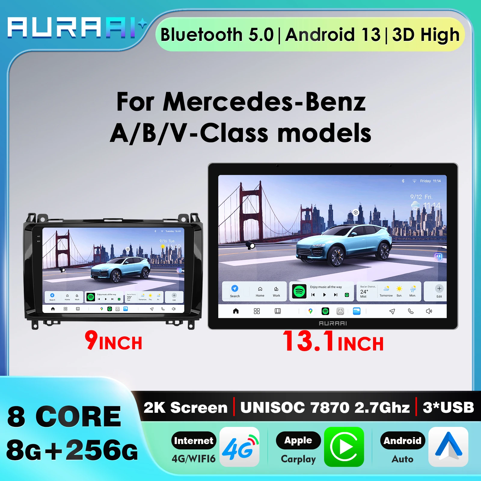 3D AI voice Smart Screen Wireless Carplay for Mercedes Benz W639 Viano Vito B200 W169 W245 Sprinter W906 2din autoradio Stereo