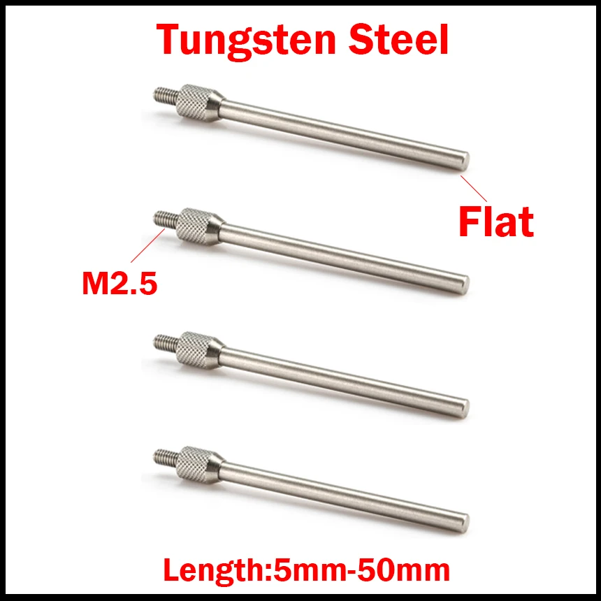 2mm OD M2.5 Thread 5mm 10mm 20mm 30mm Measuring Length Tungsten Steel Guage Micrometer Pin Flat Head Dial Indicator Tip Probe