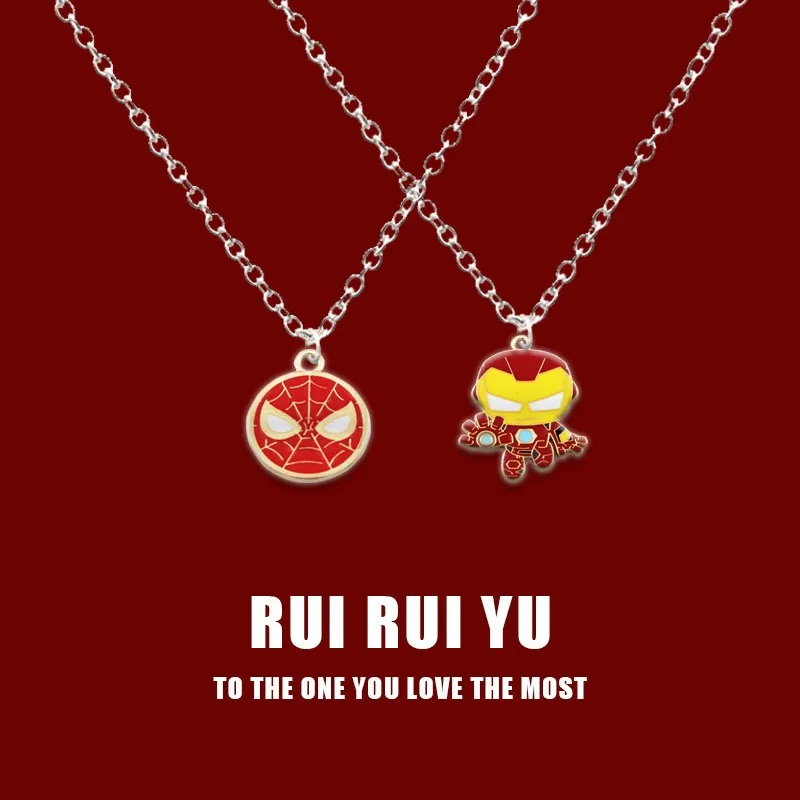 Marvel Iron Man Necklace Anime Figures Spider-Man Cartoon Alloyed Necklaces Anime Merchandise Decoration Children Birthday Gifts