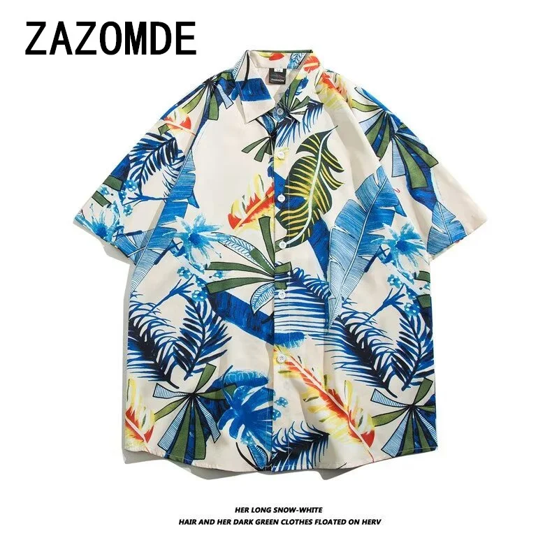 

ZAZOMDE Summer Fashion Mens Hawaiian Shirts Short Sleeve Button Coconut Tree Print Casual Beach Shirt Loose Daily Clothing Men