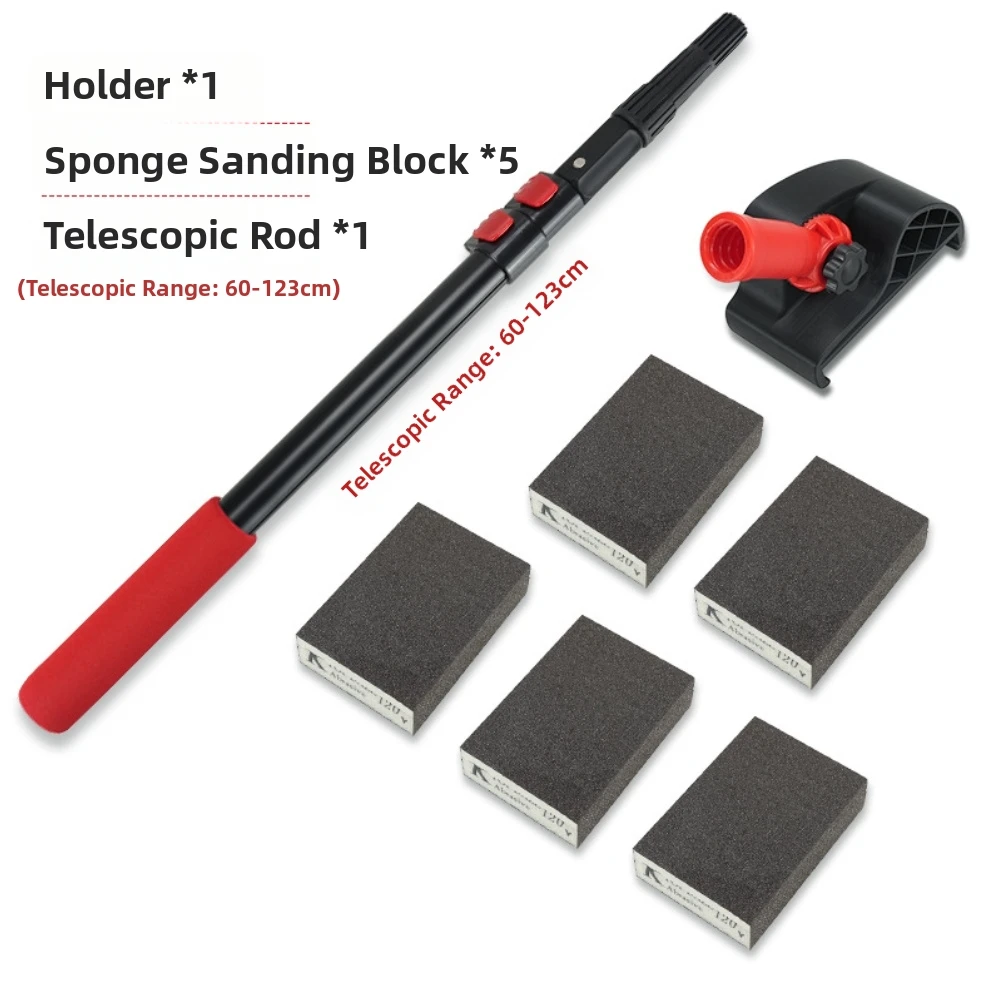 Telescopic Wall Sander With Sponge Blocks Grinding Sand Holder Multi-Angle Rotating Head For Dry Wet Polishing Sanding Tools