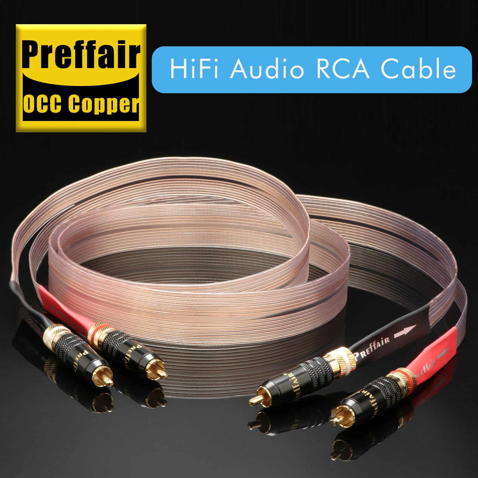 Preffair OCC Copper Flat RCA Audio Interconnect Cable 24K Gold Plated RCA Plug PVC Insulation HiFi Amp DAC Signal Patch Cord