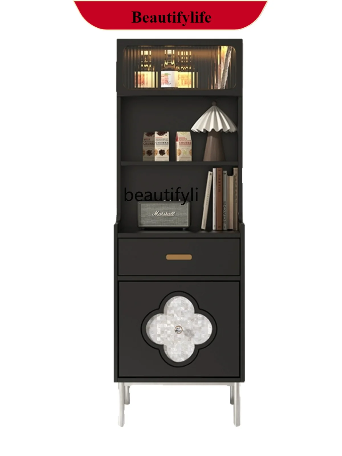 

DD132 Modern Minimalist Sideboard Cabinet Solid Wood Retro French Bar Cabinet Living Room Storage Display High Cabinet