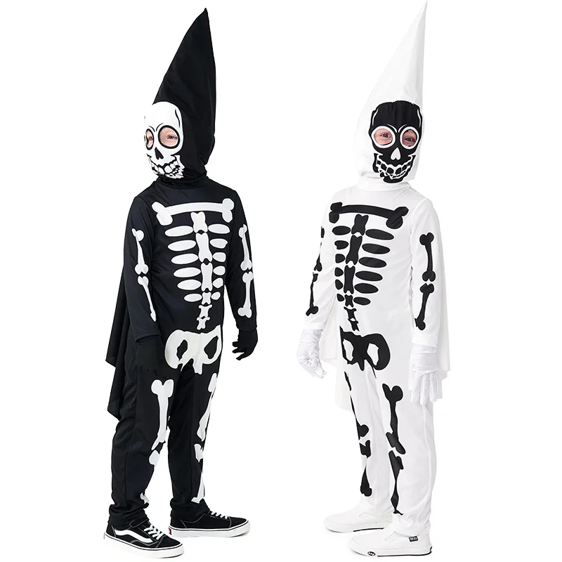 

Skeleton Ghost Black White Cosplay Costume for Kids Boy Girl Scary Skull Jumpsuit Zombie Child Halloween Carnival Party Dress